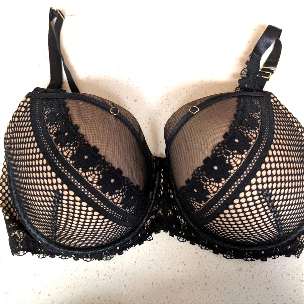 Cacique Black Lace Mesh Bra